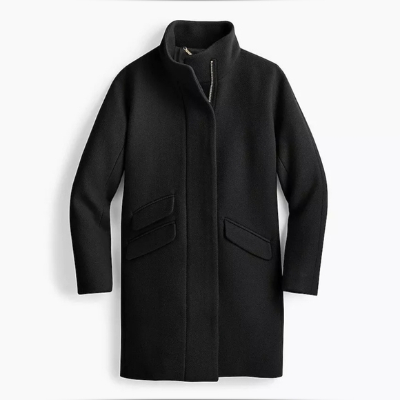 J.CREW Cocoon Coat Italian wool solid Black Long sleeve Standing collar $365 - Picture 1 of 13